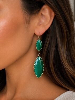 Kendra Scott Green Double Drop Earrings Dangle Women